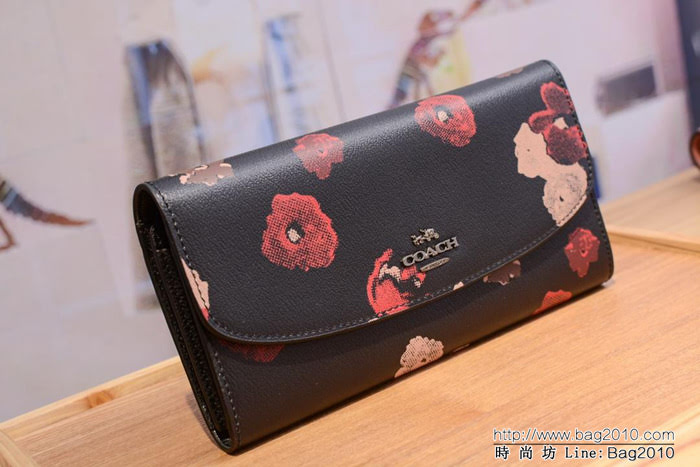 COACH蔻馳 專櫃代購 復古山茶花 長款信封翻蓋錢包 55675  Chz1207